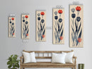 Minimalist Tulips In Red And Gray On Beige Background Framed Canvas Print Ukiyo-e Art Wood Block Print Japanese Style Skinny Art Tall Art