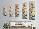 Chrysanthemums in Soft Pastel Tones on Tall Skinny Framed Canvas Print, Japanese Art Wall Decor