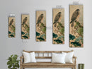 Majestic Hawk Perched Among Verdant Foliage Ukiyo-e Tall Skinny Wood Block Framed Canvas Print Japanese Style Art