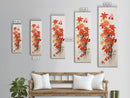 Brilliant Red Leaves On A Twisted Tree, Framed Canvas Print In Skinny Tall Style, Ideal For Feng Shui Wall Art In Japanese Style Art