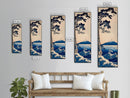 Skinny Art Tall Art Framed Canvas Print Japanese Style Art Blue Pine Tree Mount Fuji Wood Block Print Ukiyo-e Feng Shui Wall Art
