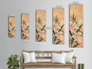 Delicate Lily Flowers Blooming In Japanese Style Ukiyo-e Art Framed Canvas Print Skinny Art Tall Art