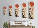 Blackbird Perched On A Branch Under The Red Sun In Japanese Style Ukiyo-e Art Framed Canvas Print Skinny Art Tall Art
