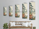 Pagoda And Pine Tree In Misty Landscape Skinny Art Wood Block Print Japanese Style Art Framed Canvas Print Tall Art Ukiyo-e Art