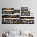 Pebble Beach, coastal landscape art, wabi sabi art, rustic decor, moody art, panoramic painting, seascape painting, Framed Canvas Print, zen art