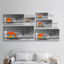Bright Beach House Framed Canvas Print | Coastal Landscape Art | Nautical Wall Art | Coastal Decor | Extra Wide Art | Tropical Beach Art
