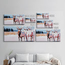 Elk in Snow, deer drinking water in forest painting, wildlife art, moody painting, rustic decor, landscape painting, canvas print