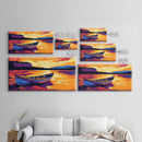 Boat on the Shore, nautical painting, seascape painting, rustic decor, above couch art, panoramic painting, extra wide art, canvas print