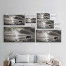 Buffalo, seascape painting, coastal landscape art, rustic decor, farmhouse art, panoramic painting, extra wide art, framed canvas print