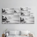 Cattle on beach, coastal cowgirl wall art, rustic decor, farmhouse art, landscape painting, panoramic painting, extra wide art, framed canvas print