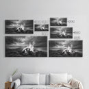Beach bonfire, moody art, seascape painting, coastal decor, extra wide art, panoramic painting, above bed wall art, framed canvas print