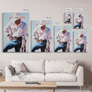 Modern Cowboy, rustic wall art, black cowgirl painting, farmhouse art, framed canvas print, wabi sabi art, moody art
