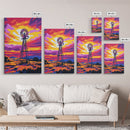 Vibrant Windmill Sunset, pink orange wall art, windmill wall art, rustic art, farmhouse art, canvas print, above couch art, gift idea for her