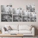 Windblown Trees, stormy sky, moody landscape, wabi sabi art, black and white, framed canvas print, rustic decor, nature photography