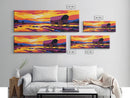 Wagon at Sunset, pink orange wall art, rustic decor, mountain painting, panoramic art, extra wide art, Framed Canvas Print, gift idea