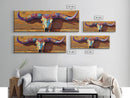 Painted Skull, bull and bear art, rustic decor, extra wide art, southwest wall art, pink orange wall art, framed canvas print