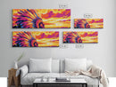 Sunset Warrior, bold colors, chicano art, moody art, pink orange wall art, framed canvas print, extra wide art, above sofa art