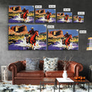 Crossing The Colorado River, Framed Canvas Print, Kitsch Western Wall Art, Colorful Western Painting Original Artwork, Pop Art Painting