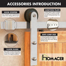 Non-Bypass Sliding Barn Door Hardware Kit - Straight Design Roller - Silver Finish