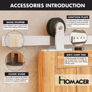 Non-Bypass Sliding Barn Door Hardware Kit - T-Shape Design Roller - Silver Finish