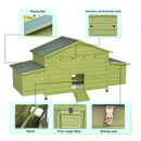 70-Inch Wooden Chicken Coop With Nesting Box, Perch, And Run Doors (SAK74619)
