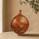 Antique Hand Painted Leather Water Carrier Repurpoaed Vase