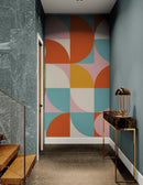 Geometric Shapes Contemporary Wall Mural. Pastel Color Orange, Pink, Blue, White.