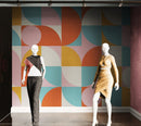 Geometric Shapes Contemporary Wall Mural. Pastel Color Orange, Pink, Blue, White.