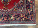Red Persian Kashan Rug 4x6, Very Fine 260 KPSI, Red and Navy Blue Persian Carpet, Semi Open Field