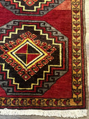 Small Antique Turkish Yastik Rug 2x3, Double Medallions, Geometric, Red, Wool