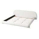 King Size Bed Frame with Boucle Fabric, Upholstered Platform Bed with Curve-Shaped Design & Thick Headboard, White