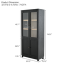Mid-century Modern Style 74.5'' Tall Display Cabinet with Glass Doors for Collectibles in Black MDF