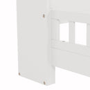 Full Pine Wood Bed with Bookcase Headboard ,LED Motion Sensor Light, Bed Guardrails,White