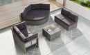 Elegant Patio Furniture Set Outdoor Daybed Rattan Sectional with Cushions and Center Table, Grey, Iron + Rattan