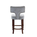 Mid Century Modern Counter Height Bar Stools Set of 2, Farmhouse Linen Fabric Upholstered Accent Chair Curved Backrest with Copper Nails around,Kitchen Chairs with Hardwood Frame, Gray