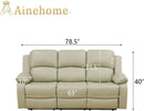Beige Leather Recliner Sofa Set With Built In Coffee Table
