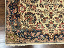 Antique Persian Kirman Rug 4x7, Cream and Navy Blue, Hand Knotted Wool Floral Carpet