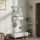 Floating Makeup Vanity with Big Mirror, Wall-Mounted Storage Vanity with Drawers, Pockets & Hooks, Space-Saving Decorative Home Organizer, White, Engineered Wood, 23.8 x 6.1 x 31.8 inches
