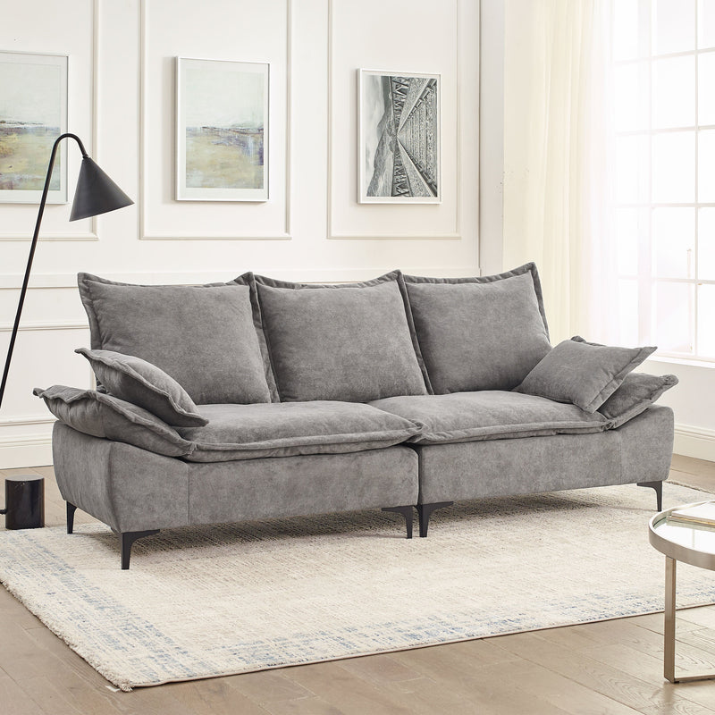 " 88.5 Modern Sailboat Sofa Dutch Velvet 3-Seater Sofa with Two Pillows for Small Spaces in Living Rooms, Apartments