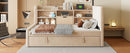 Twin Size Upholstered Daybed with Trundle, Storage Shelves, USB & Outlet (Beige)
