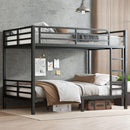 Metal Full XL over Full XL Bunk Bed for Teens and Adults,Space-Saving/Noise Reduced/No Box Spring Needed, Black