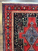 Persian Kurdish Senneh Runner Rug 3x9, Red Navy Blue, Medallions Wool Tribal Runner for Kitchen/Hallway 9ft Antique Handmade Oriental Runner