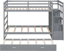 Natural Gray Twin Bunk Bed With Trundle And Stairs