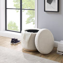 Cream Sherpa Deluxe Storage Ottoman Solidwood Base