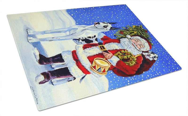 Harlequin Great Dane with Santa Claus Glass Cutting Board Large