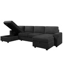 Convertible U-shaped Sectional Sofa with Storage Chaise Lounges and USB Ports, Black Twill Polyester, 103.9 Inches