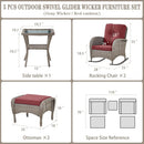 5 Piece Patio Rocking Chairs Set With Wicker Ottomans