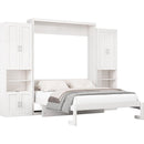 Queen Size Murphy Bed with 2 Side Cabinet Storage Shelves, 68-inch Cabinet Bed Folding Wall Bed with Desk Combo Perfect for Guest Room, Study, Office,White(old sku:BS7013008104C)