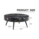 31.5' Black Marble-Patterned MDF Round Coffee Table with black Metal Legs.Adjustable Feet,Coffee table,Round Table Design,MDF Material,Black Marble Pattern.