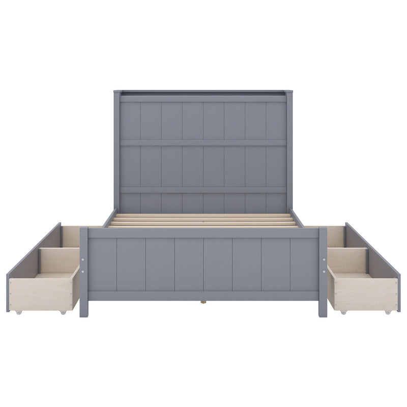 Full Size Platform Bed with Drawers and Storage Shelves, Gray